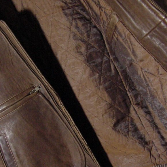 Vtg 90's Brown Leather "New River" Bomber jacket Sz L - Picture 6 of 13